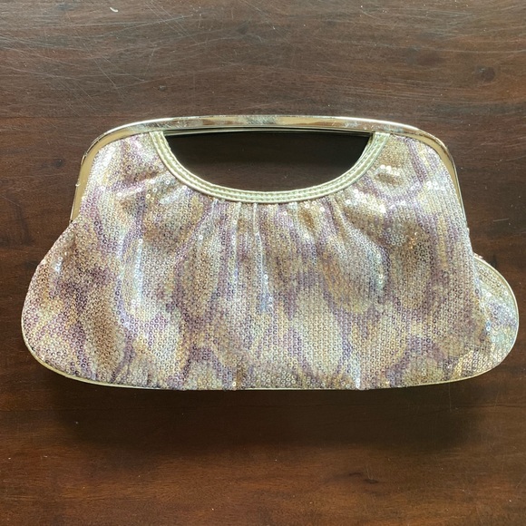 Express clutch bag snakeskin sequin gold neutral colors - Picture 2 of 4
